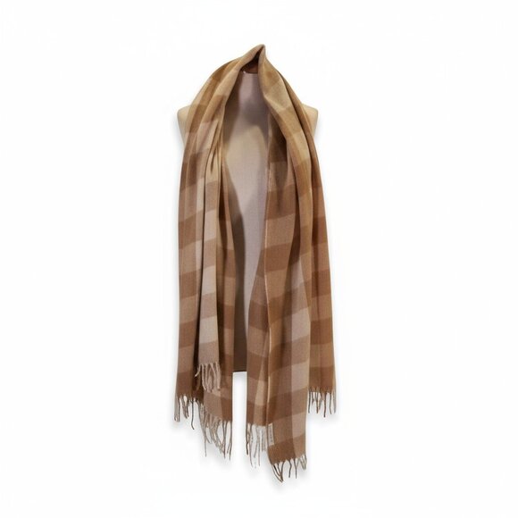 Shiraleah Camel Check Plaid Oversized Scarf Fringe Wrap - Picture 1 of 6